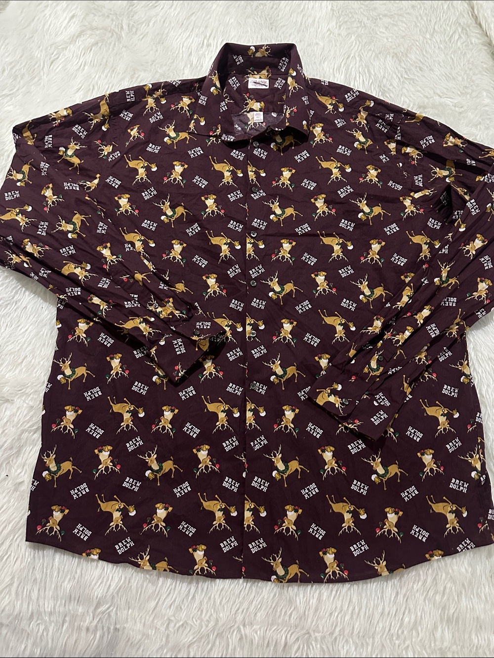 Men's Long-Sleeve Button-Down Shirt — Maroon with Tan Rodeo Print